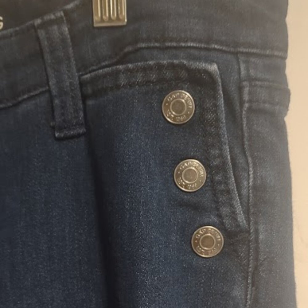 GAP WIDE LEG MEDIUM DARK DENIM TROUSER JEANS SNAP FLAP POCKETS SIZE 8/29